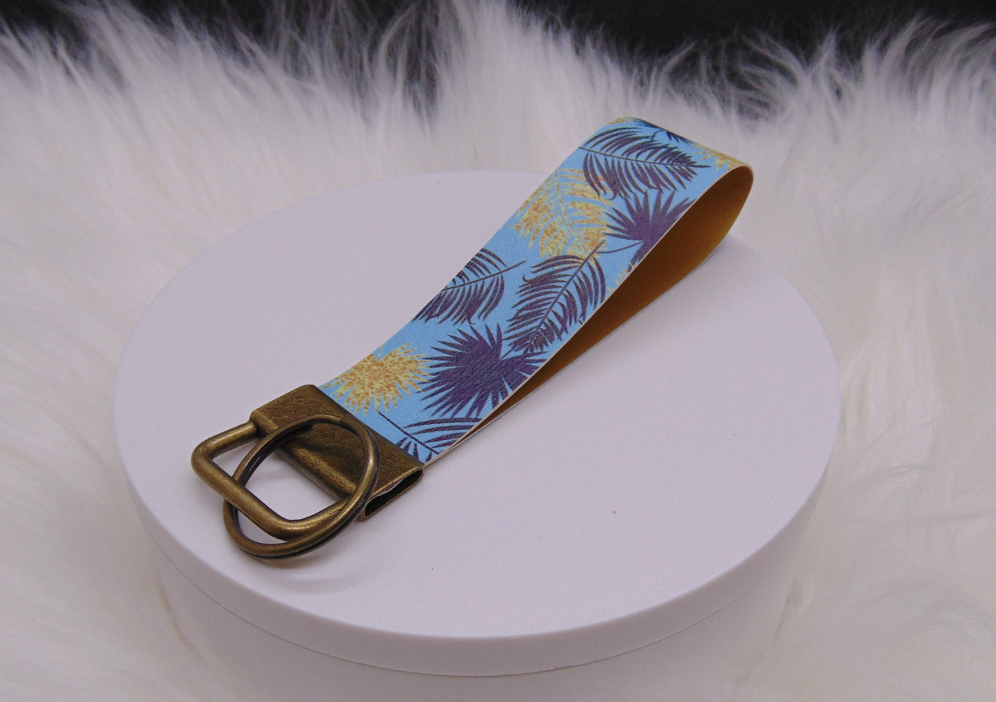 Blue and Gold leaves keychain