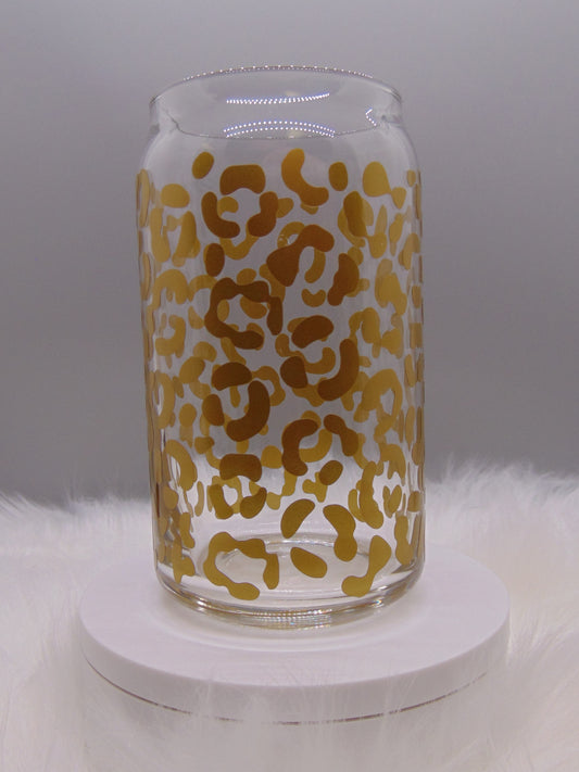 Gold Leopard, Libbey Glass Cup 16oz