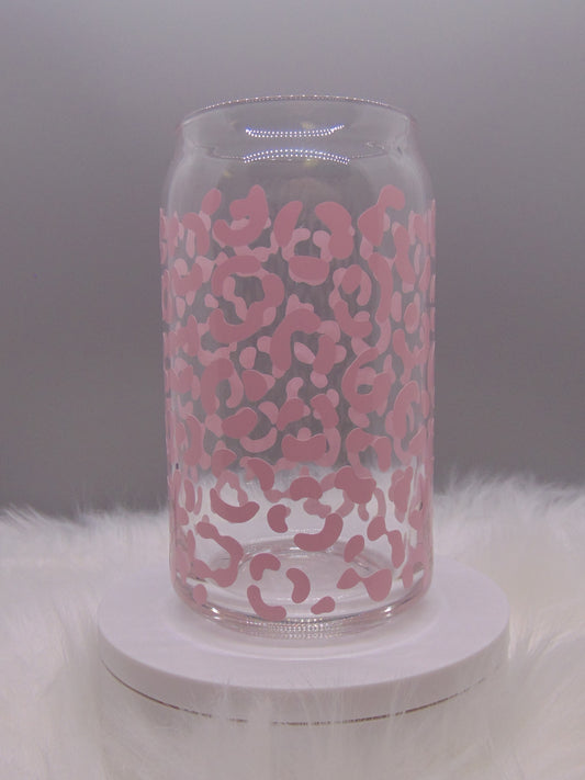 Pink Leopard, Libbey Glass Cup 16oz