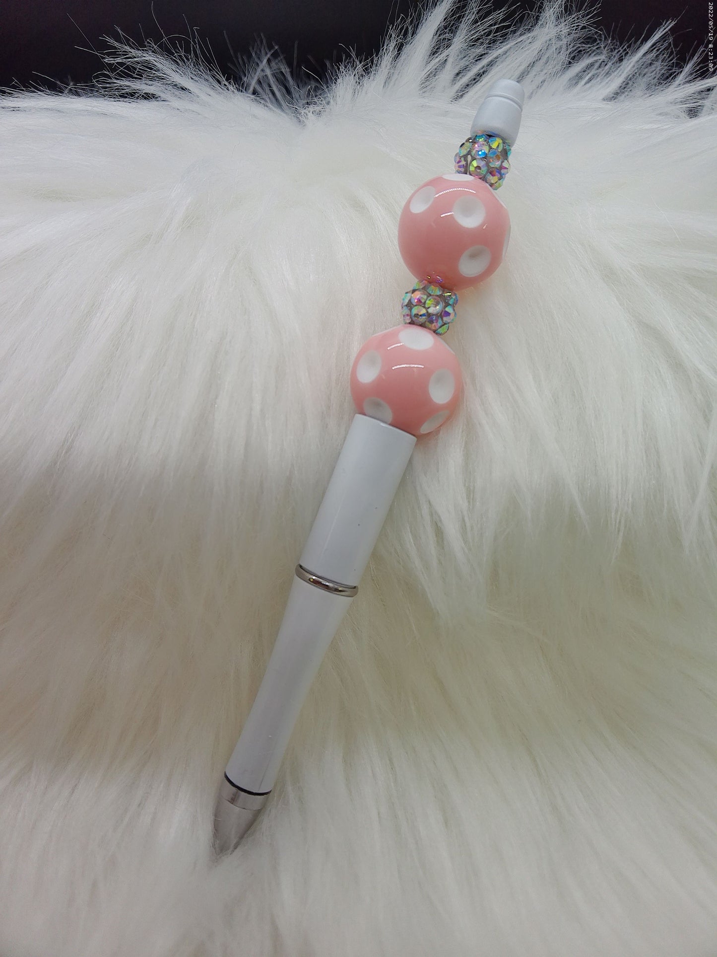 Pink polka dot beaded pen