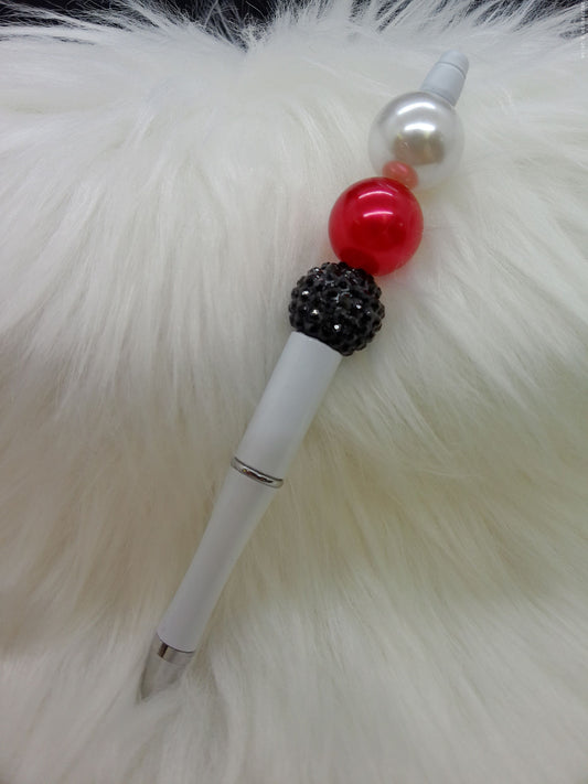 Black, red and white beaded pen