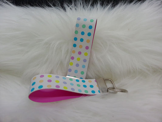 Pastel polka dot with pink keychain