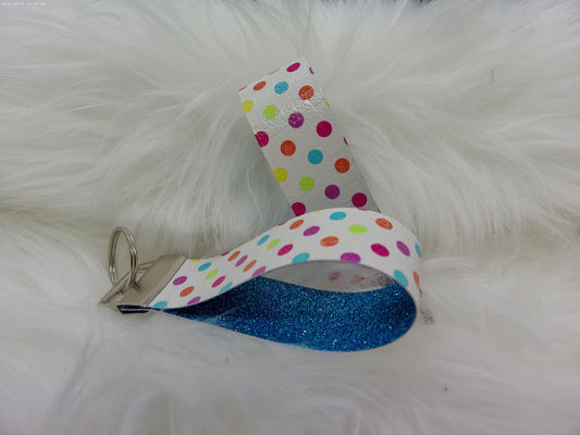 Polka dot with blue glitter keychain