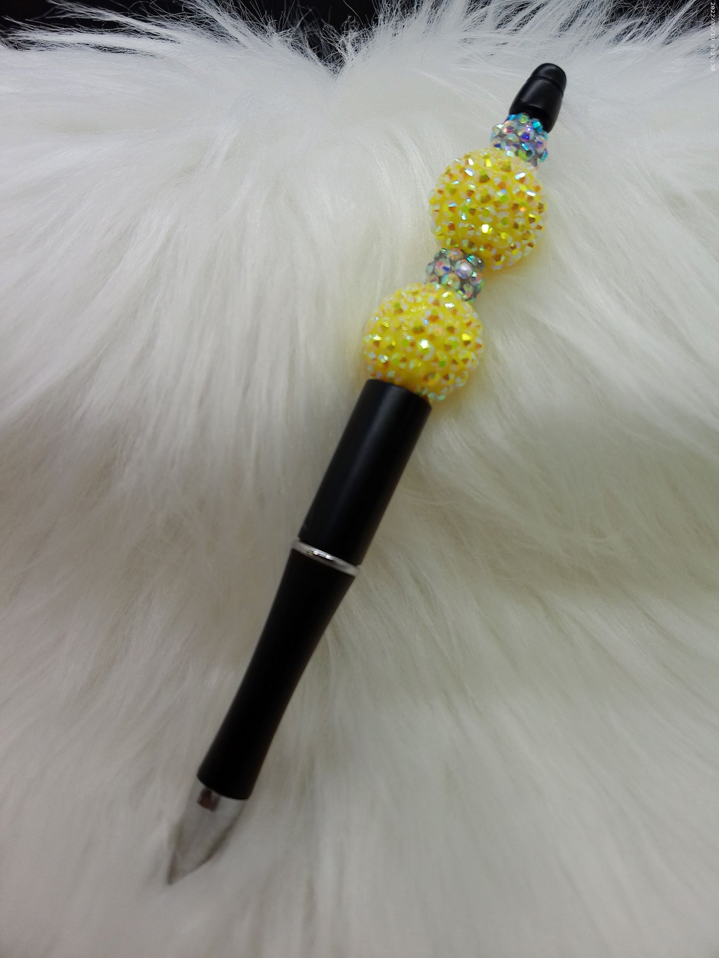 Yellow rhinestone beaded pen